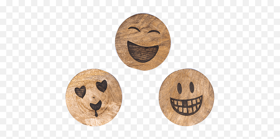 Wooden Emoji Coaster Set Of 3 - Happy,Pot Leaf Emoji