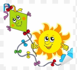 Autumn Sun With Kite Sticker U2022 Pixers U2022 We Live To Change - Sun With Blowing Cloud Clipart Emoji,Emoticon For Kite