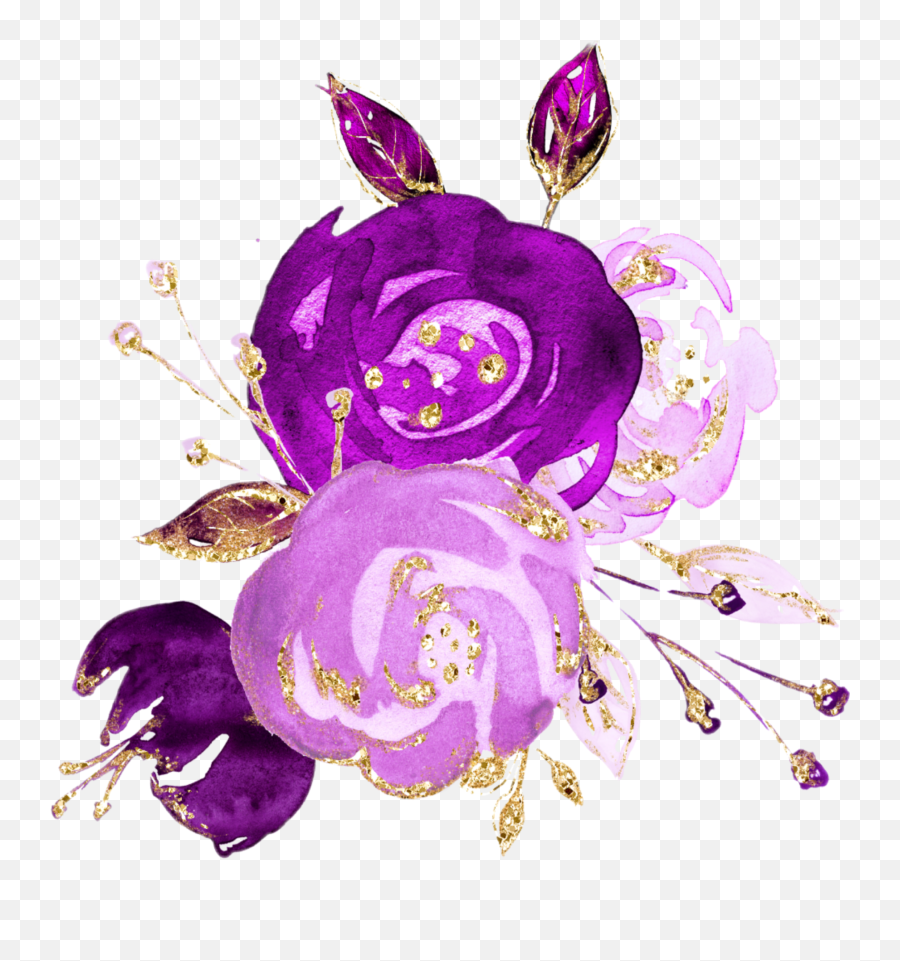 Watercolor Flowers Bouquet Sticker - Purple And Gold Watercolor Flowers Emoji,Bouquet Of Flowers Emoji