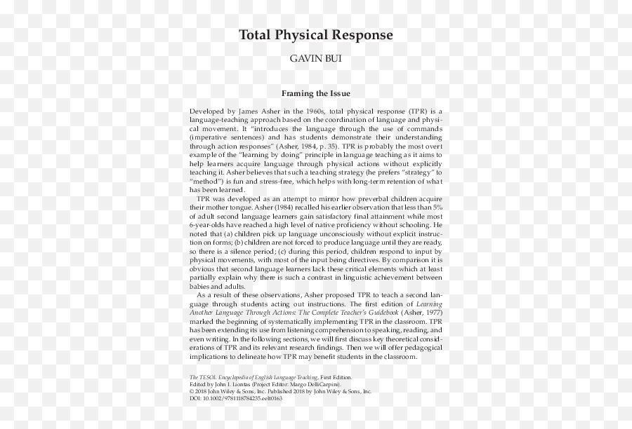 Pdf Bui G 2018 Total Physical Response In J Liontas - Document Emoji,Llantas Emotion