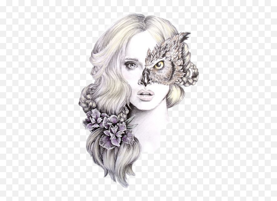 Scowl Owl Girl Owlart Followme Sticker By Ola Ali - Half Human Half Animal Face Drawing Emoji,Scowl Emoji