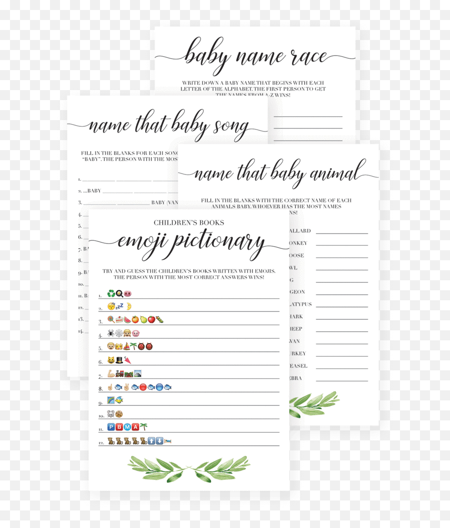 Watercolor Leaves Baby Shower Game - Bridal Emoji Bridal Shower Pictionary Free Printable,Baby Shower Emoji