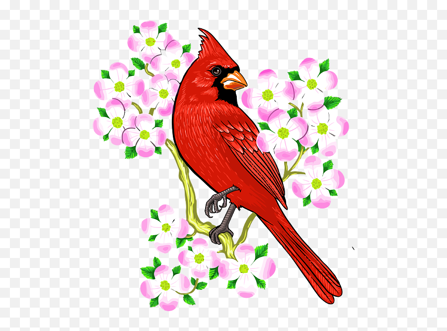 Red Cardinal Bird Dogwood Flower North Carolina Virginia T - Northern Cardinal Emoji,Cardinal Bird Facebook Emoticon