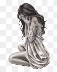 Woman Kneeling Crying Drawing - Broken Heart Girl Cartoon Emoji,Kneeling Emoji