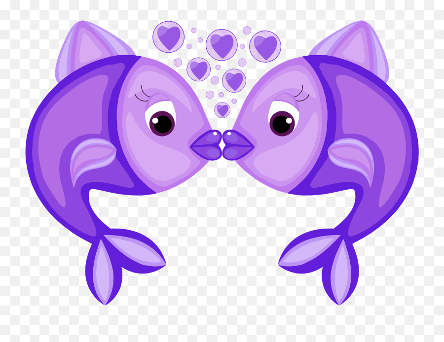 Two Purple Fish Kissing Clipart - Kissing Fish Transparent Clipart Emoji,Two Hearts Kissing Emojis