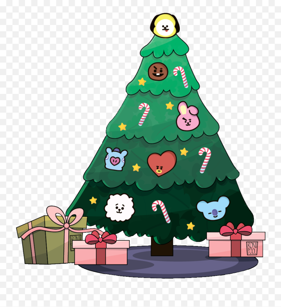 Freetoeditbt21 Christmas Tata Mang Chimmy Cooky - Bt21 Christmas Tree Png Emoji,'x'd' Emoticon