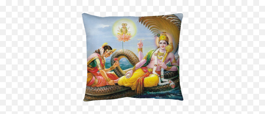 Indian God Bhagwan Vishnu With Laxmi Mata Pillow Cover U2022 Pixers - We Live To Change Vishnu Bhagwan With Laxmi Mata Emoji,Huge Emoticon Pillow