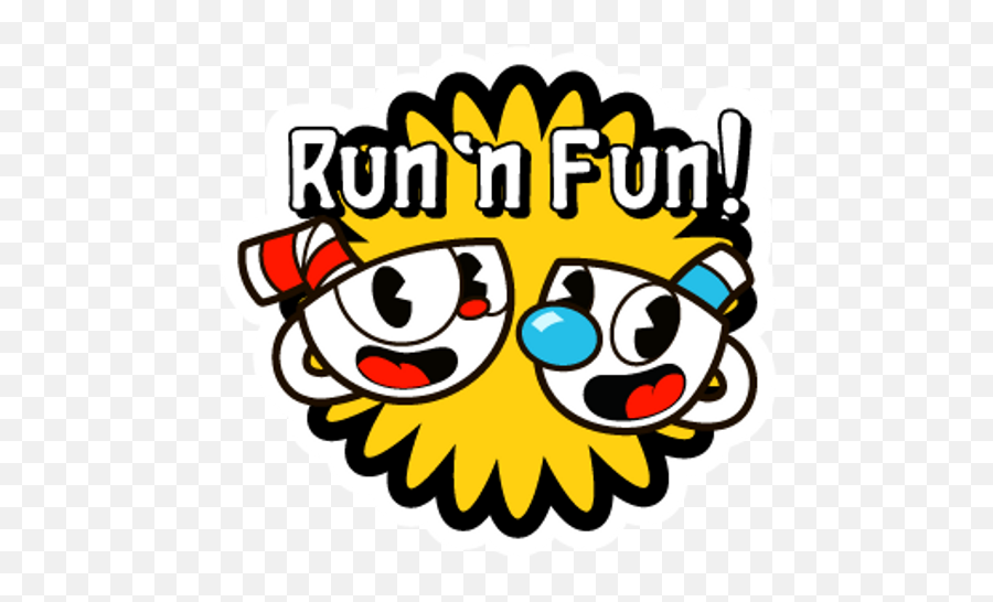 Cuphead And Mugman Run N Fun Sticker - Sticker Mania Rose Window Crochet Emoji,Mario Mushroom Emoticon