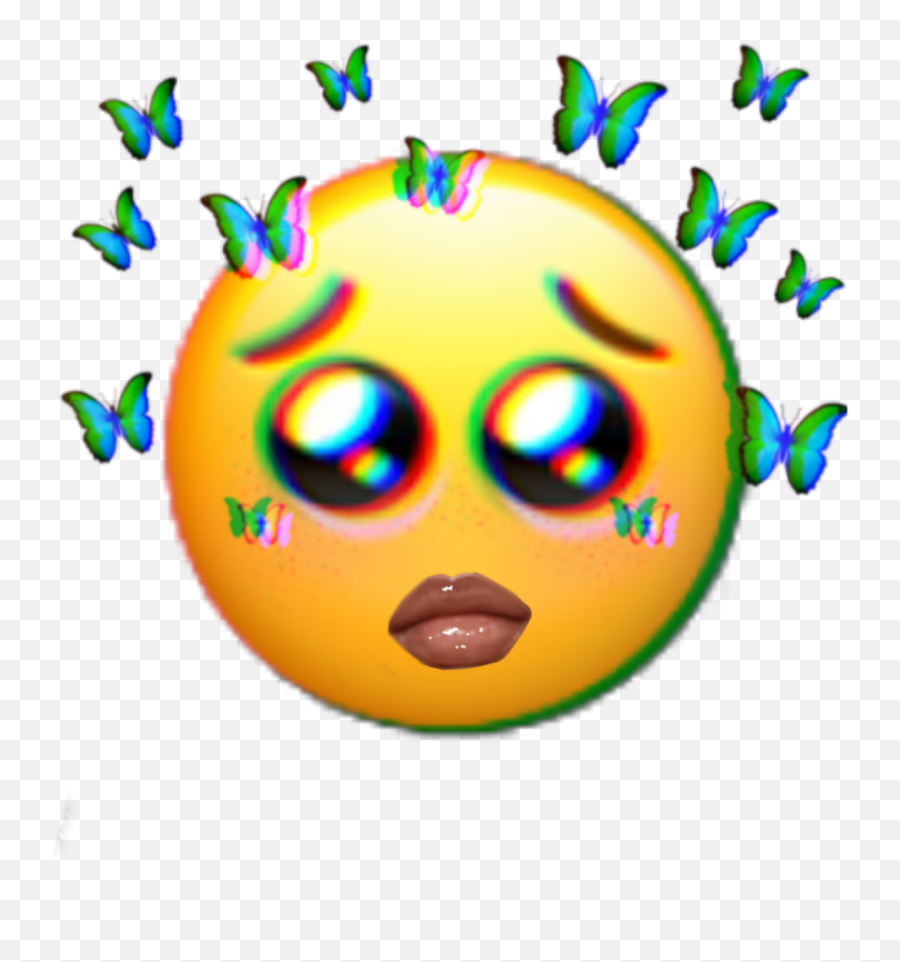 Emoji Emojis Emojisticker Sticker - Sad Emoji With Butterflies,Periodt Emoji