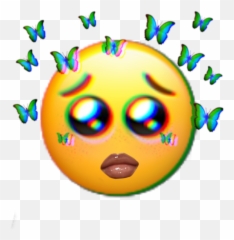 Emoji Emojis Emojisticker Sticker - Sad Emoji With Butterflies,Periodt Emoji
