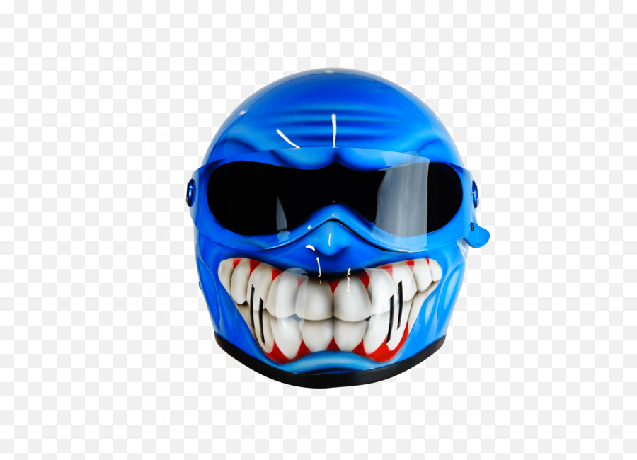 Custom Airbrushed Helmet In Bright Blue Grinster Style Including Painted Visor - Fictional Character Emoji,Digital Emoticon Head Mask Where To Make
