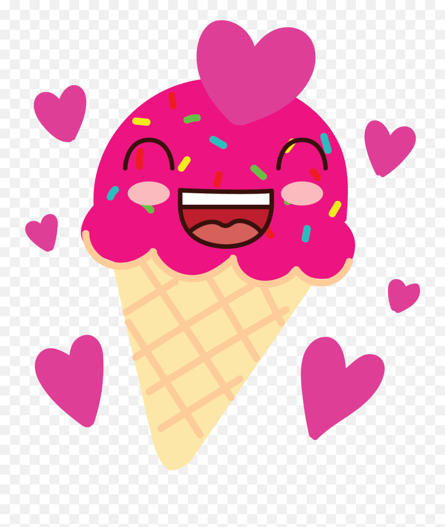 Kawaii Valentine Illustration - Girly Emoji,Helado Emoji