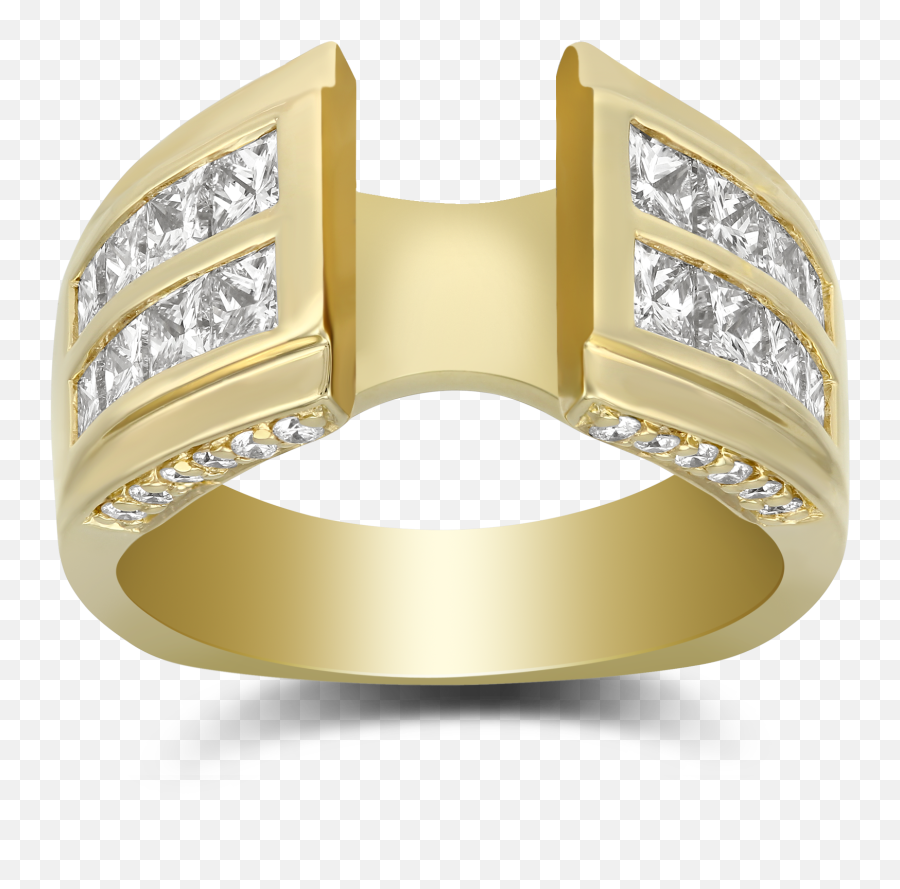 14k Yellow Gold Channel Set Princess Cut Two Row Diamond - Wedding Ring Emoji,Victorinox Emoji Swiss Army Classic Sd