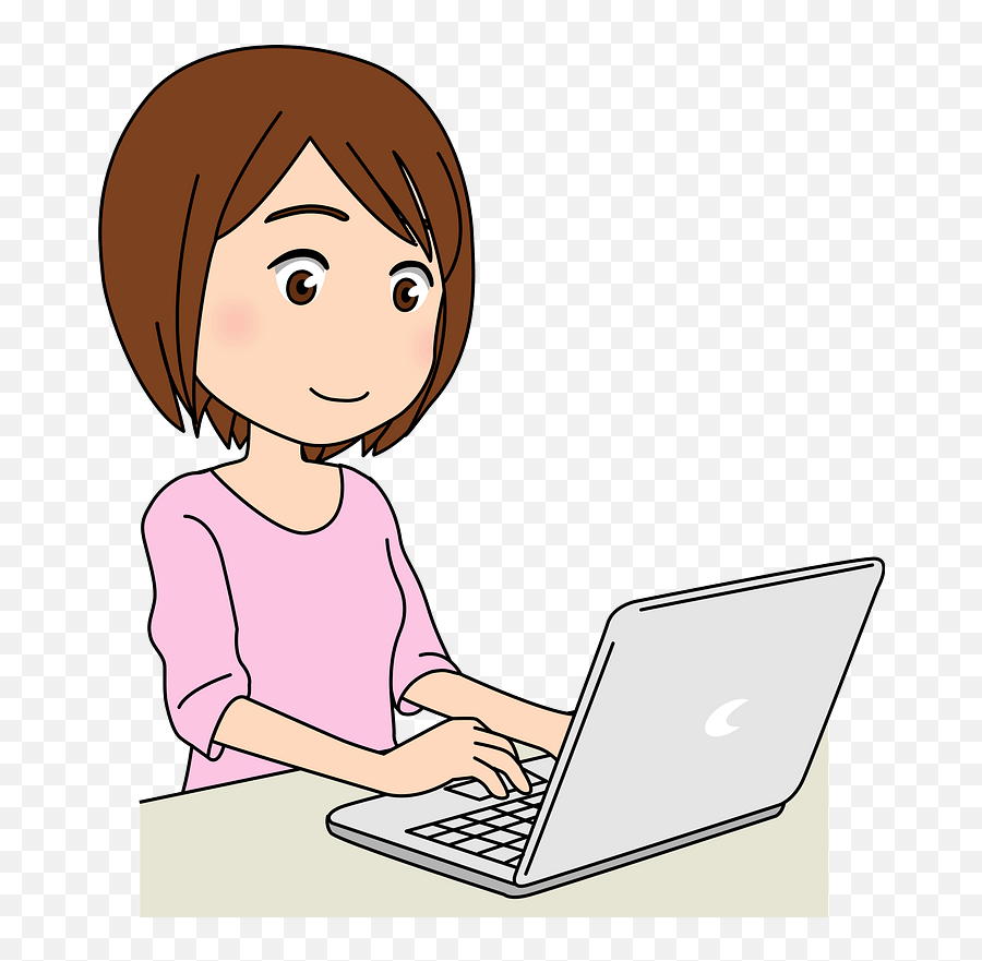 Laptop Computer Woman Girl Clipart - Girl With Laptop Emoji,Woman At Computer Emoji