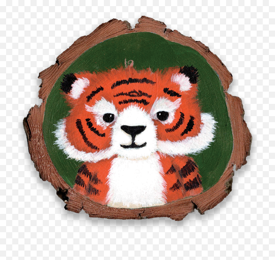 Little Tiger Original Wood Slice Painting - Breanna Pita Emoji,Tiger Emoji Copy And Paste