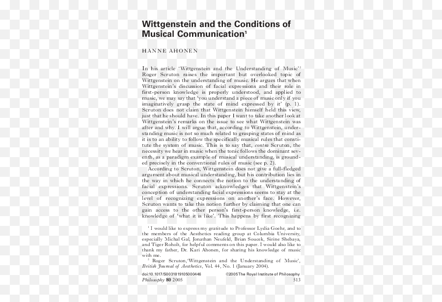 Pdf Wittgenstein And The Conditions Of Musical - Document Emoji,Ludwig Wittgenstein Quote On Emotion