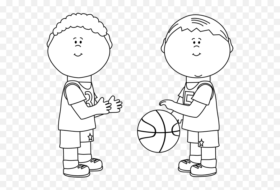Black And White Boys Playing Basketball - Brothers Clipart Black White Emoji,Black And White Picture Of [eeson Showing Emotion