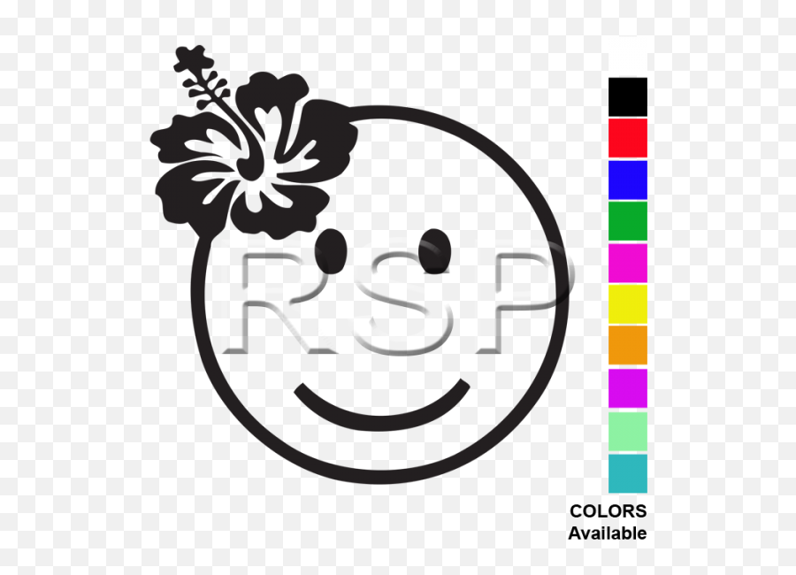 Decal 2x2 Hibiscus Smiley Face - Clip Art Black And White Plumeria Emoji,Emoticon 83