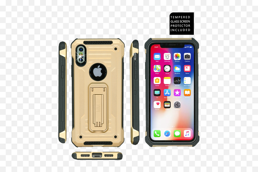 Iphone X10xs Mm Opal Kickstand Case Goldtempered Glass - Iphone Xs Max Heavy Duty Case Emoji,Flower Sparkle Emoji Iphone