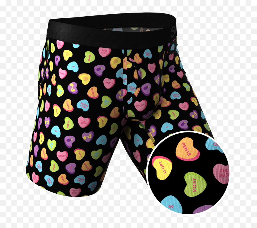The Smooth Talker Candy Hearts Long Leg Ball Hammock Pouch Underwear With Fly Emoji,Heart Wrapped Emoji
