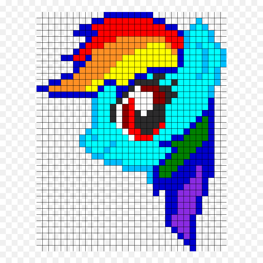 Rainbow Dash Head Sprite Perler Bead - Hama Beads Pattern Rainbow Dash Emoji,My Little Pony Rainbow Dash Sunglasses Emoticons