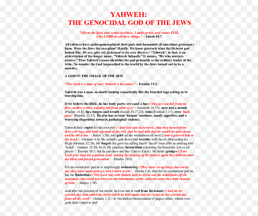 The Genocidal God Of The Jews - Document Emoji,Parts Of The Bible For Every Emotion