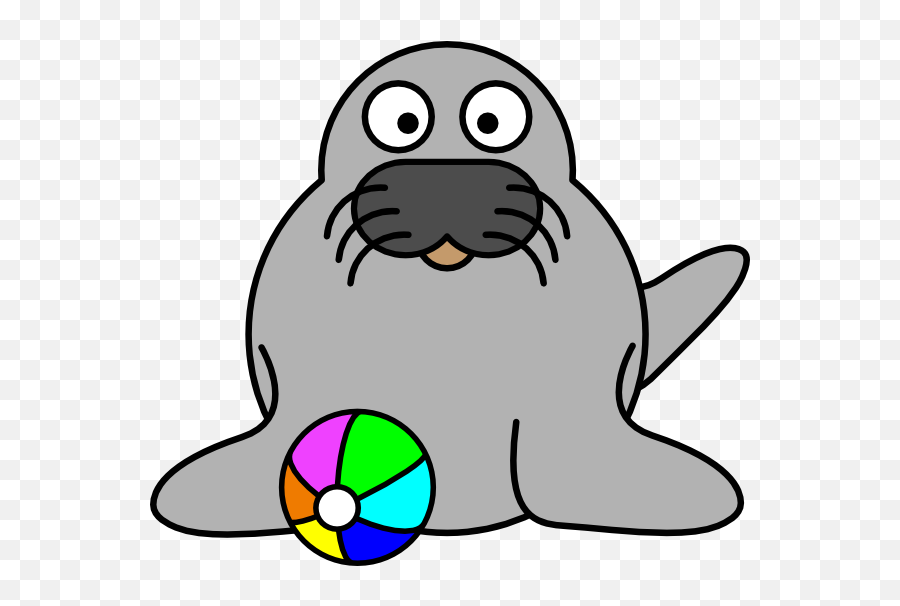 Free Harp Seal Clip Art - Seal With Ball Clipart Png Walrus Clipart Emoji,Wakeboard Emoji