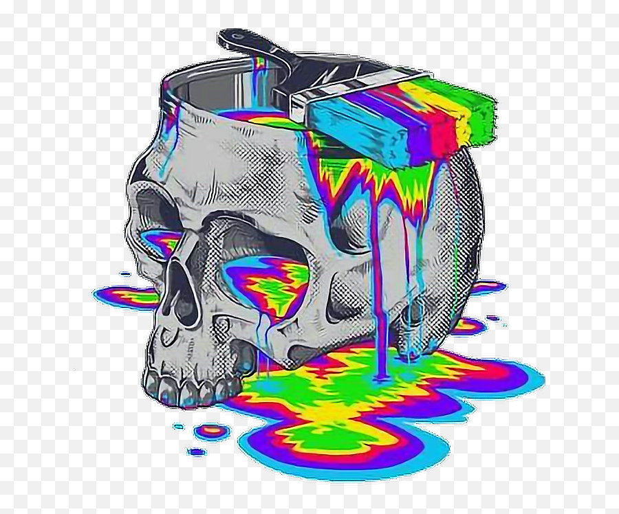 Skull Trippy Paint Rainbow Sticker By Alissa Denae Emoji,Trippy Emoji Background