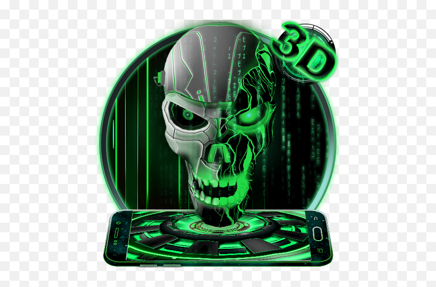 Neon Green Tech Skull 3d Theme On Google Play Reviews Stats - 3d Skull Launcher Verde Emoji,Skeleton Emojis