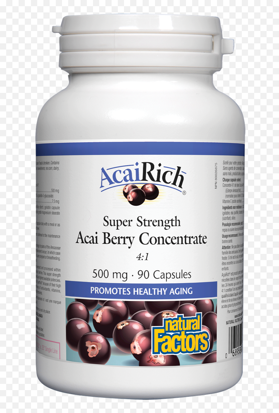 Natural Factors Acairich - Super Strength 500mg 90 Capsules Emoji,Daily Emotion Blueberry
