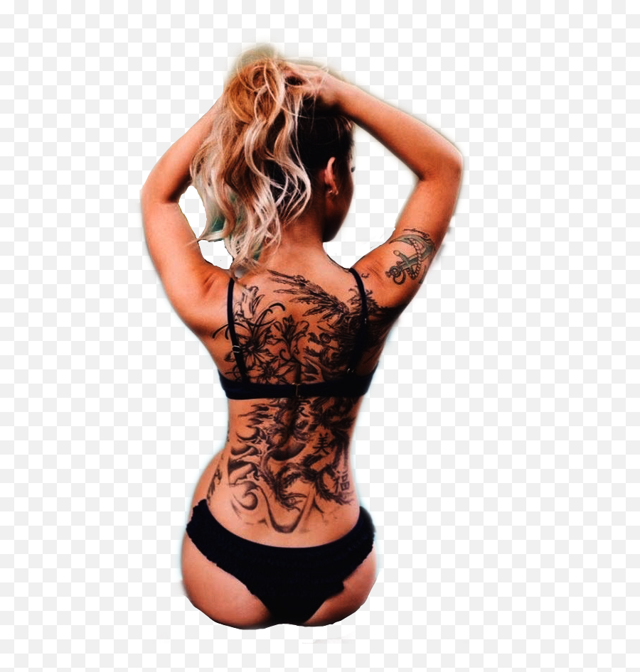 Tattooed Tattoo Bikini Hotgirl Sticker - Back Tattoo Themes Women Emoji,Model With Emoji Tattoo