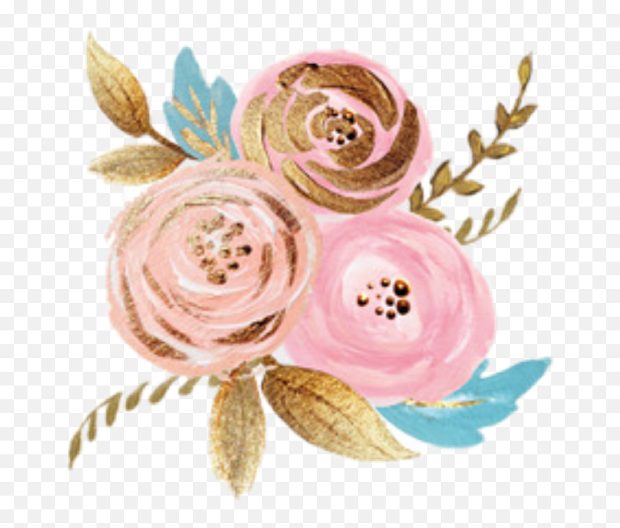 Flowers Painted Applique Gold Pink Sticker By Janet - Pink And Gold Watercolor Flowers Clipart Emoji,Emoji Applique