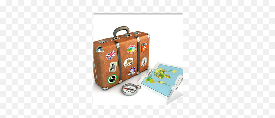Travel Suitcase With Compass And World Map Wall Mural U2022 Pixers - We Live To Change Emoji,Suitcase Emoticon