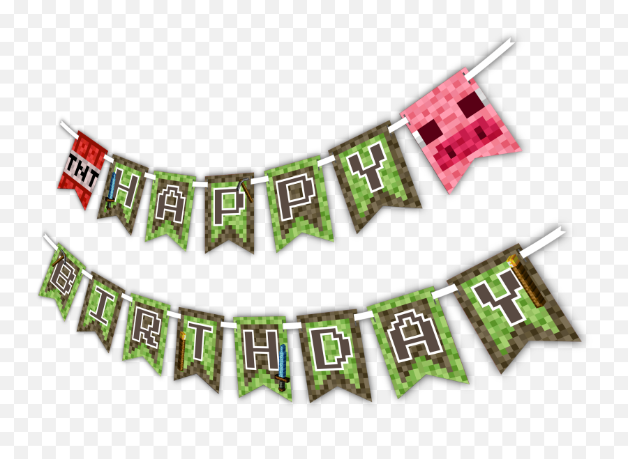 Pixel Mining Happy Birthday Party Banner U2013 Birthdaygalorecom - Happy Birthday Banner Card Pink Emoji,Ngui Emoticon Bitmap Font