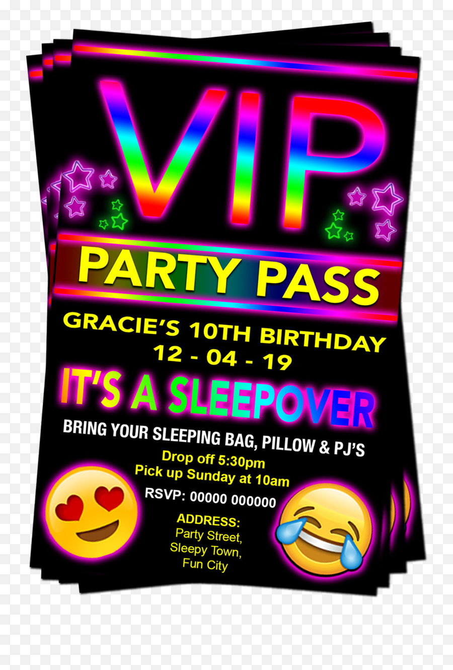 Sleepover Birthday Party Invitation For - Vertical Emoji,Emoji Themed Party Ideas