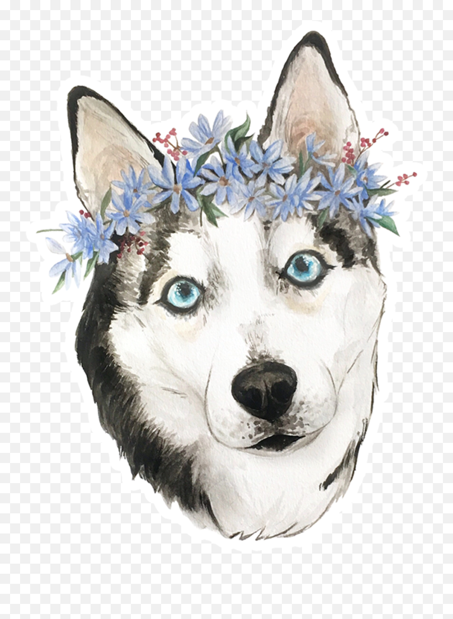 Flower Crown Husky Sticker - Northern Breed Group Emoji,Wolf Emojis Tyler