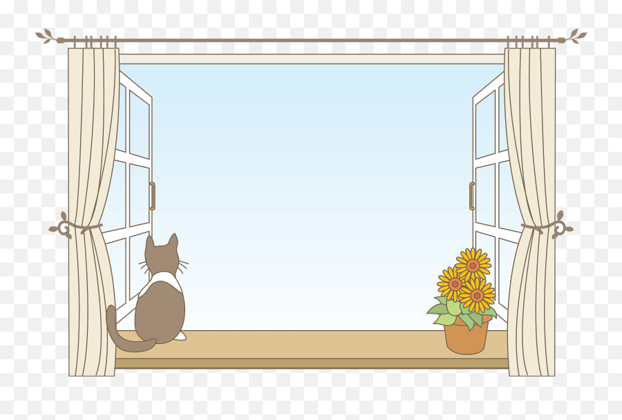Cat Is Looking Out The Window Clipart - Flowerpot Emoji,Emoji Window Curtains