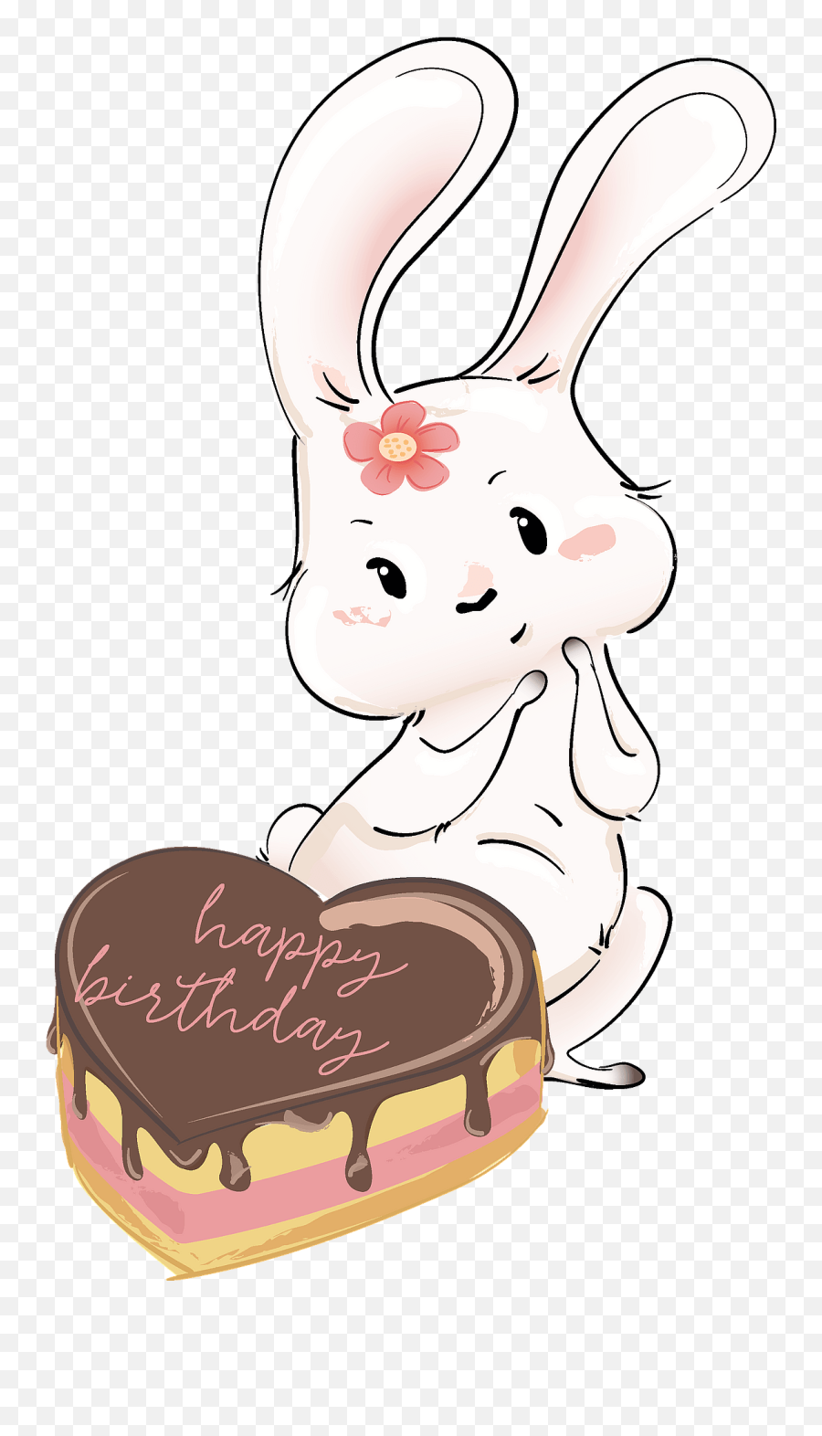 Cute Bunny With Her Birthday Cake - Happy Emoji,Heart Emoji Cake