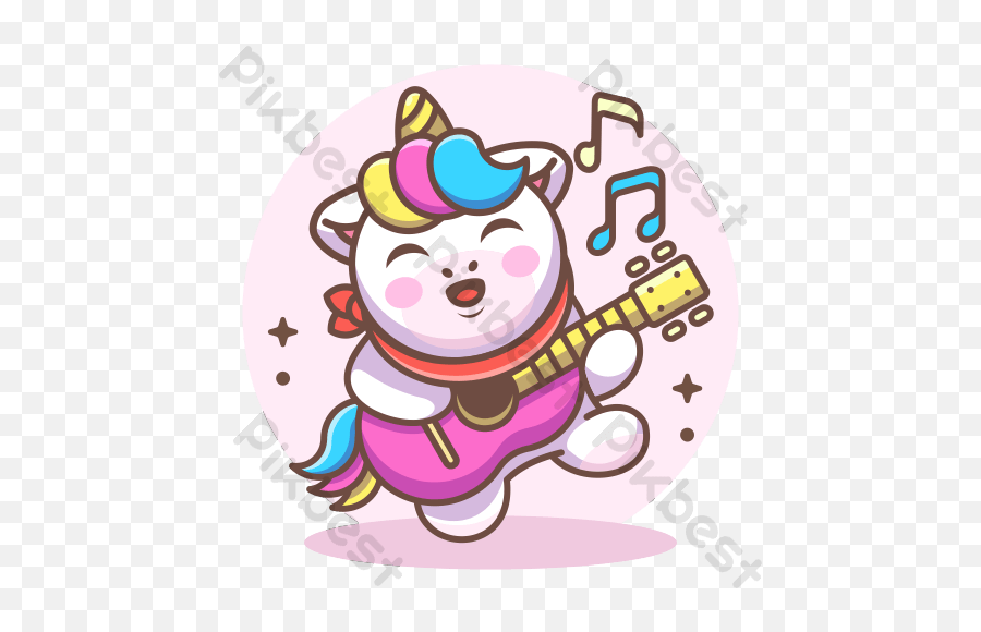 Cute Unicorn Playing Guitar Cartoon Png Images Ai Free Emoji,Facebook Emoji Guitar