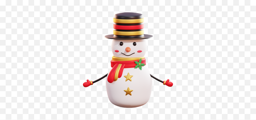 Premium Christmas Snowman Wearing Black Hat 3d Illustration Emoji,Snow Man Emoji
