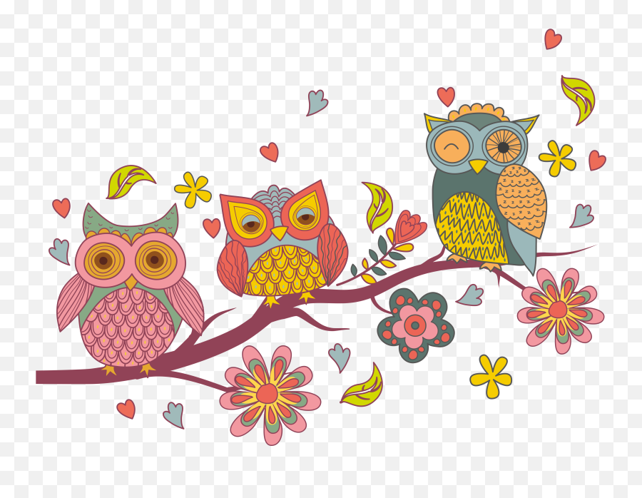 Tree With Swirly Branches And Owls Illustration Wall Art Emoji,Swirly Eyes Emoji
