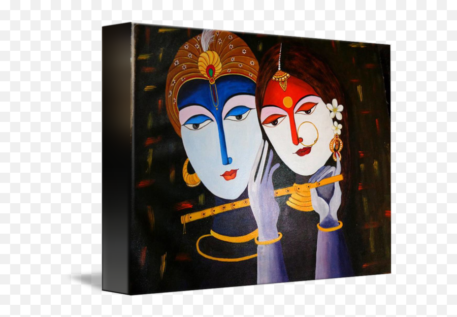 Lord Krishna N Radha Original Acrylic Painting By Mrs Neeraj Parswal - Black Background Radha Krishna Painting Emoji,Krishna-centered Emotions