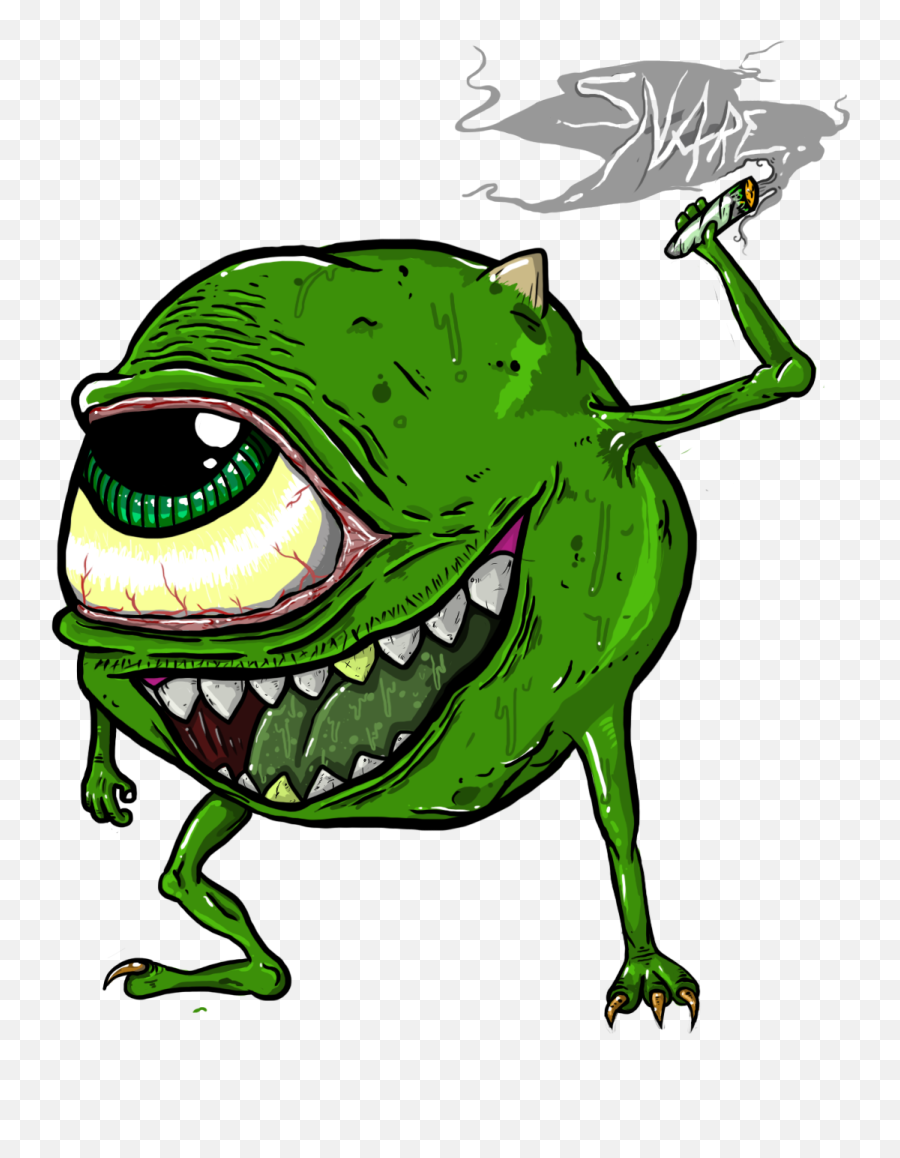 Stoned Mike From Monsters Inc - Weed Cartoon Drawing Emoji,Mike Rlm Emoji