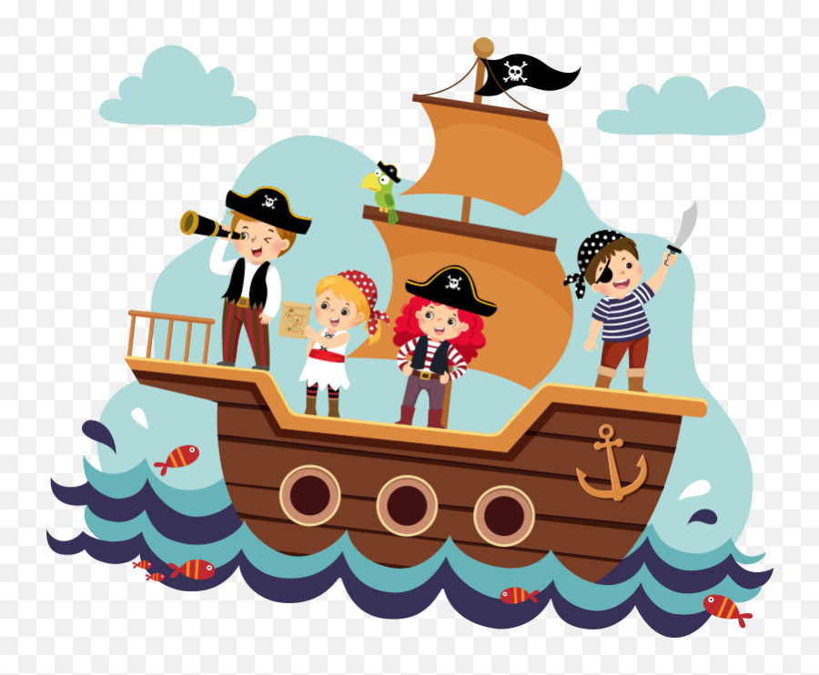 Kids Pirates Illustration Wall Art - Leisure Emoji,Flag Boy Food Tv Emoji