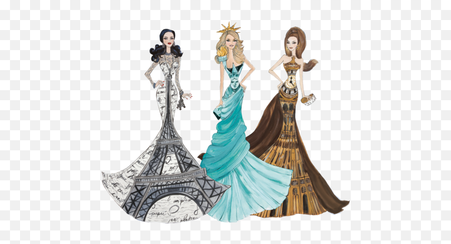 Dolls Of The World Fashion Design Sketches Fashion - Drawing Of Barbies With Beautiful Dresses Emoji,Statue Of Liberty And Paper Emoji