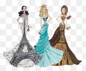 Dolls Of The World Fashion Design Sketches Fashion - Drawing Of Barbies With Beautiful Dresses Emoji,Statue Of Liberty And Paper Emoji