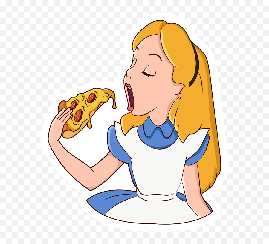 Alice In Wonderland Eating Pizza Sticker Alice In - Alice In Wonderland Eating Emoji,Pixar Dessin Anime Emotions