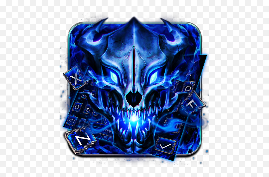 Blue Fire Wolf Skull 10001004 Apk Download - Keyboardtheme Gaster Blaster Emoji,Blue Flame Emoticon