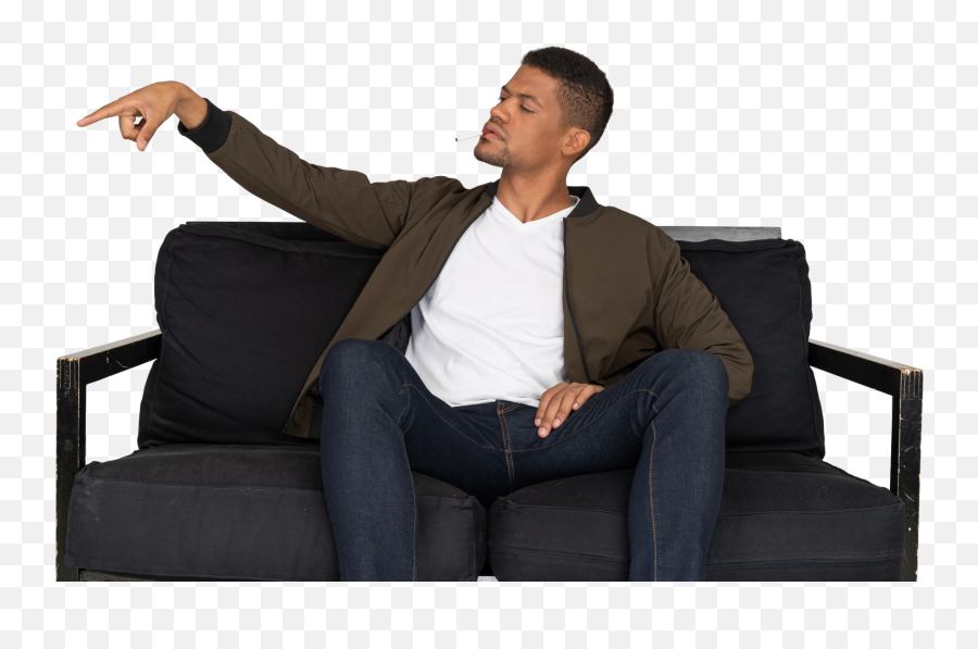 Front View Of A Young Arrogant Man Sitting On A Sofa And Emoji,Sofa Emoji