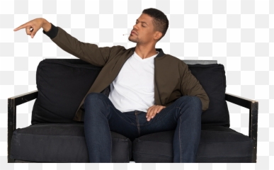 Front View Of A Young Arrogant Man Sitting On A Sofa And Emoji,Sofa Emoji